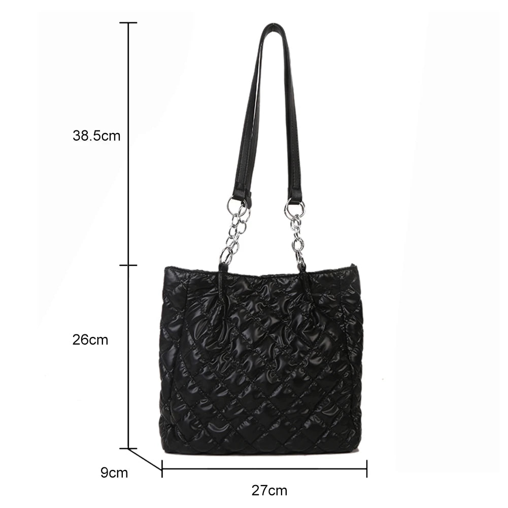Quilted Cotton Padded Shopper Bag Large-capacity Chain Satchel