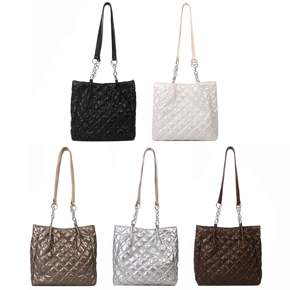 Quilted Cotton Padded Shopper Bag Large-capacity Chain Satchel