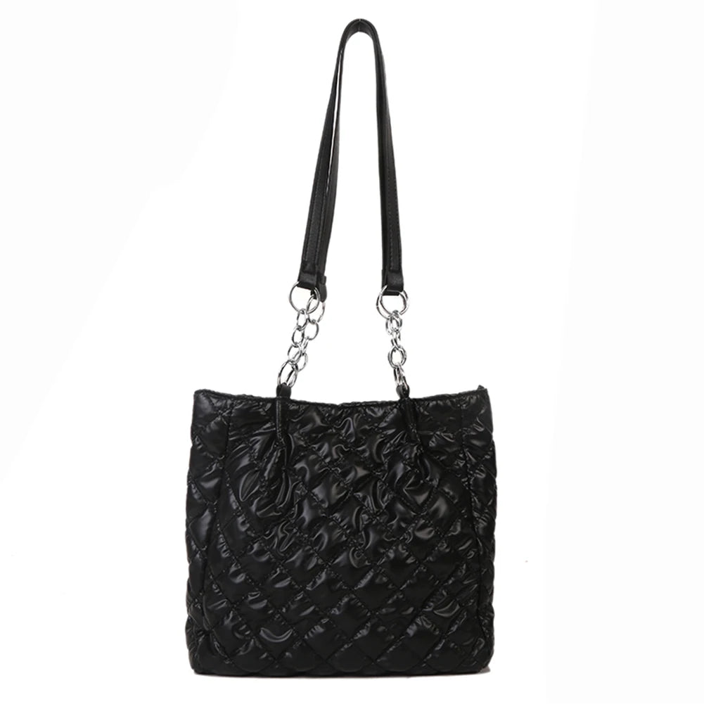 Quilted Cotton Padded Shopper Bag Chain Travel Satchel