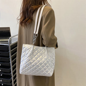 Quilted Cotton Padded Shopper Bag Large-capacity Chain Satchel