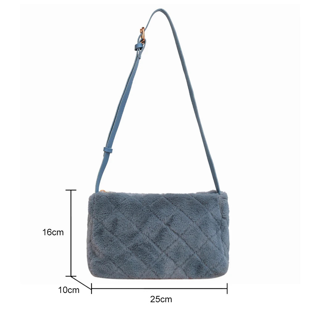 Rhombus Pattern Plush Women Handbags Casual Soft Portable