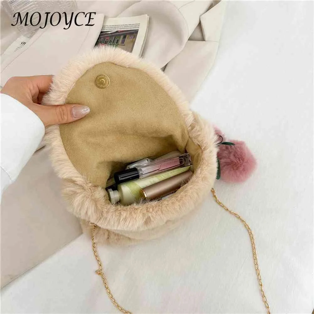 Soft Plush Fur Satchel Bag with Pompom Pendant