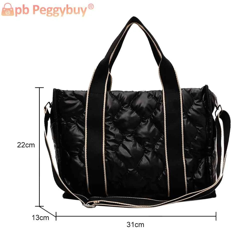 Fall Winter Quilted Shoulder Handbag Large Capacity Portable Travel Crossbody