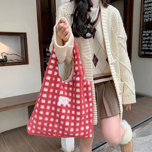 Waffle Plaid Top-handle Bag Large Capacity Casual Tote Shopping Street Travel