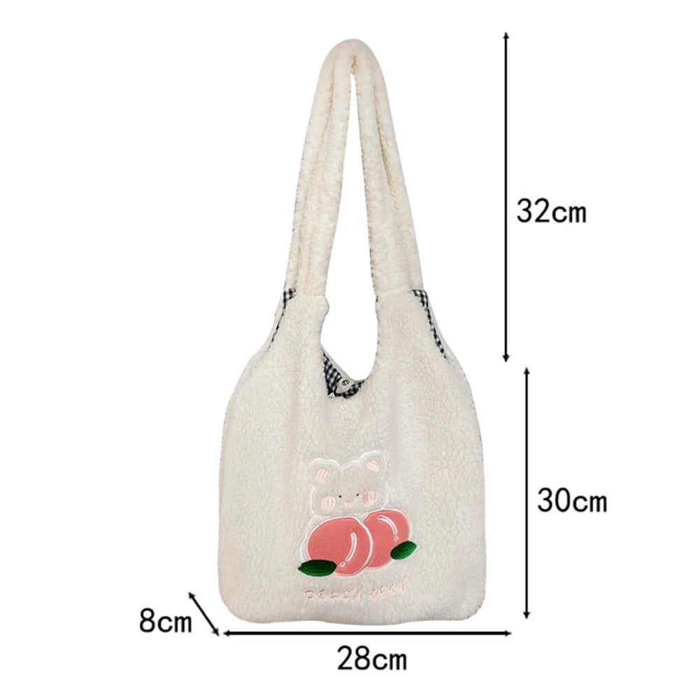 Embroidery Fleece Tote Bag for Women Large Capacity Handbag