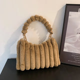Soft Plush Fluffy Women Tote Bag Casual Zipper Shoulder Handbag