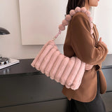 Soft Plush Fluffy Women Tote Bag Casual Zipper Shoulder Handbag