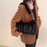 Soft Plush Fluffy Women Tote Bag Casual Zipper Shoulder Handbag