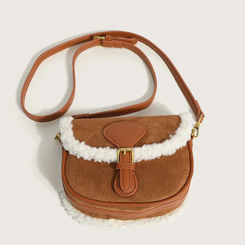 Autumn Winter Plush Bag Retro Lamb Hair Shoulder Crossbody Handbag