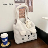 Cartoon Lamb Wool Shoulder Bag for Women Bear Ears Plush Bag