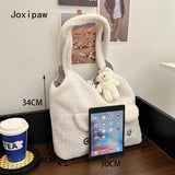 Cartoon Lamb Wool Shoulder Bag for Women Bear Ears Plush Bag