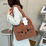 Cartoon Lamb Wool Shoulder Bag for Women Bear Ears Plush Bag