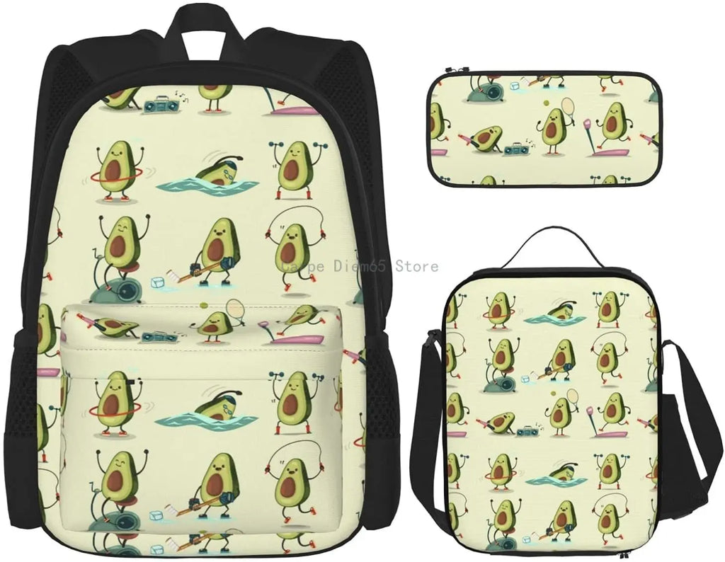 Avocado Exercise School Backpack Pencil Case Lunch Bag Set