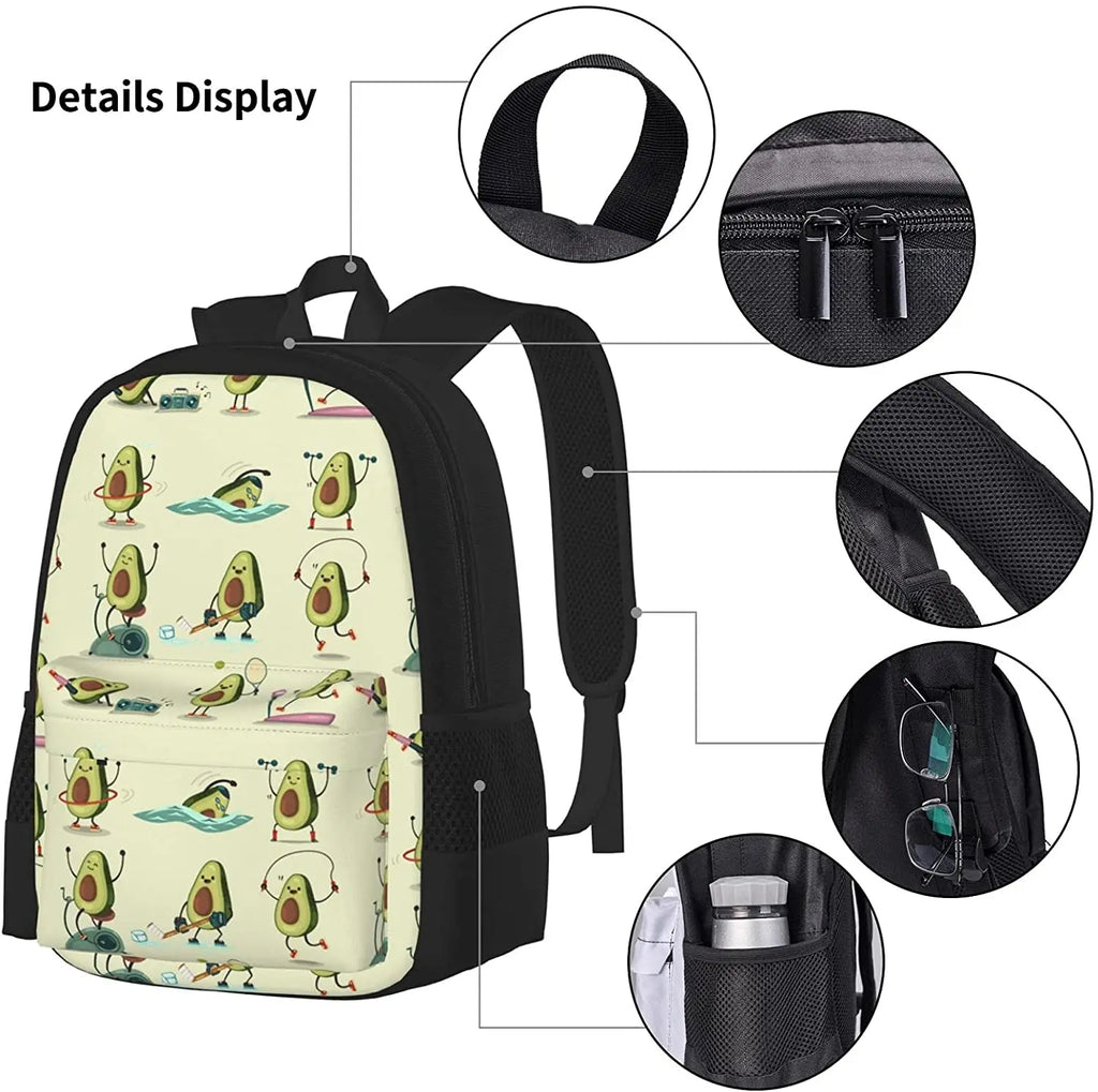 Avocado Exercise School Backpack Pencil Case Lunch Bag Set