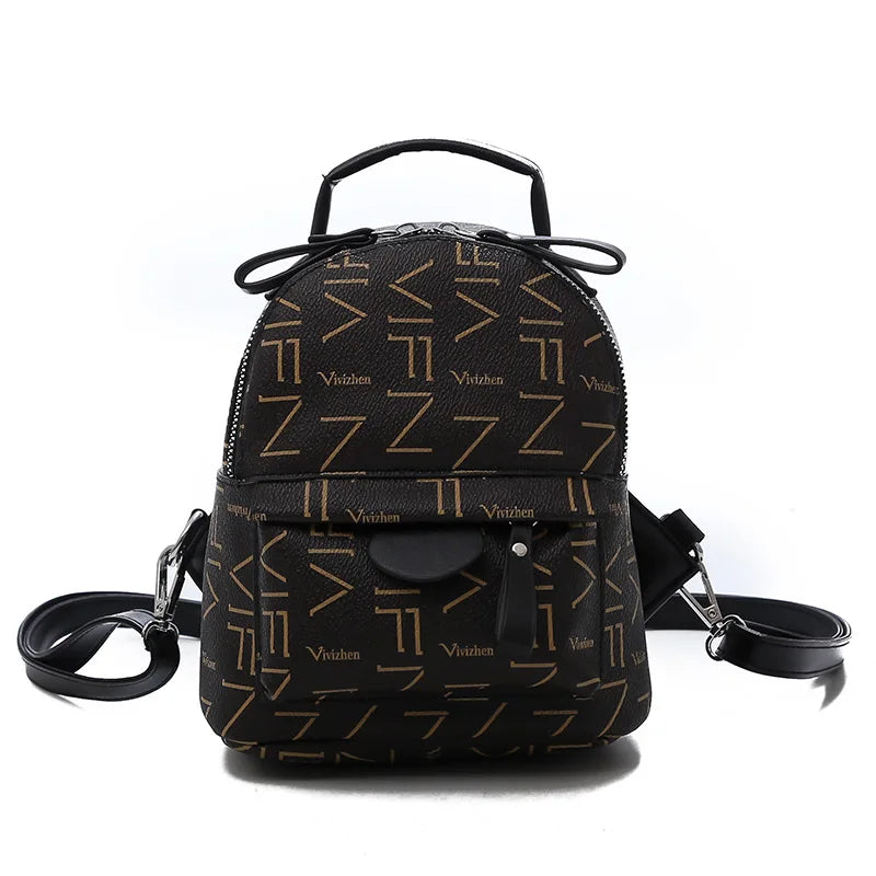 Printed PU Women Backpacks Casual Mini Multi-Purpose Shoulder Small Backpack