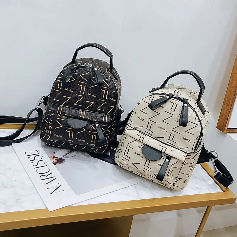 Printed PU Women Backpacks Casual Mini Multi-Purpose Shoulder Small Backpack
