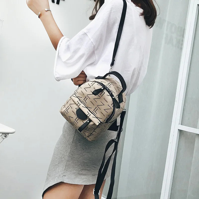 Printed PU Women Backpacks Casual Mini Multi-Purpose Shoulder Small Backpack