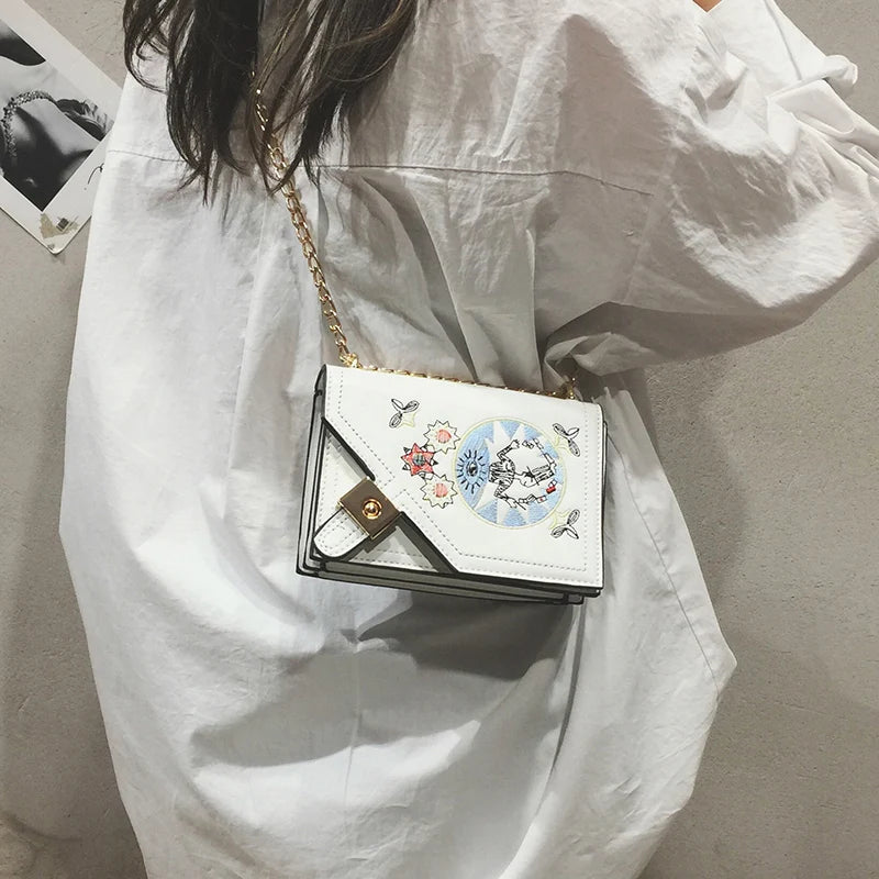 Mini Girl Small Satchel Embroidery Flower Chain Bag Single Shoulder Bag