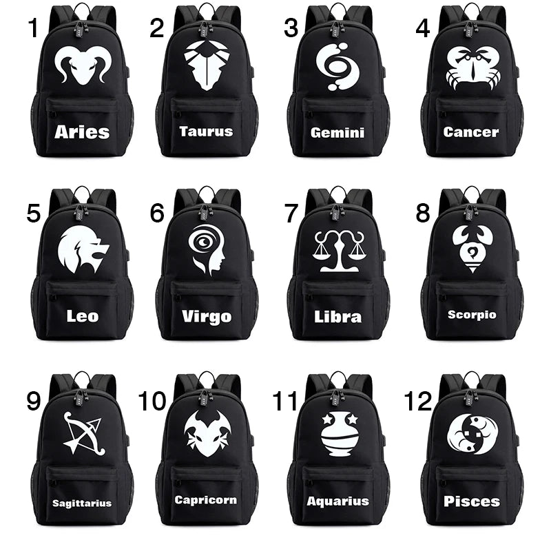 Zodiac Sign Canvas Schoolbag Constellation Horoscope Backpack
