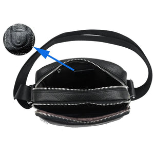 BULLCAPTAIN Leather Shoulder Bag Men Causal Crossbody Bags Small Double Zipper