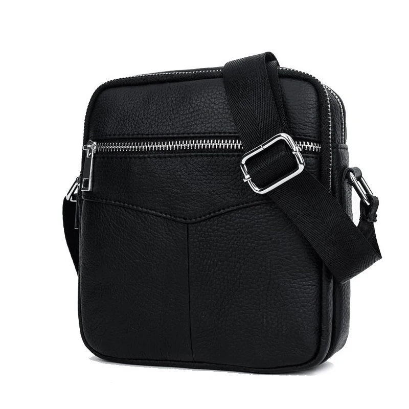 BULLCAPTAIN Leather Shoulder Bag Men Causal Crossbody Bags Small Double Zipper
