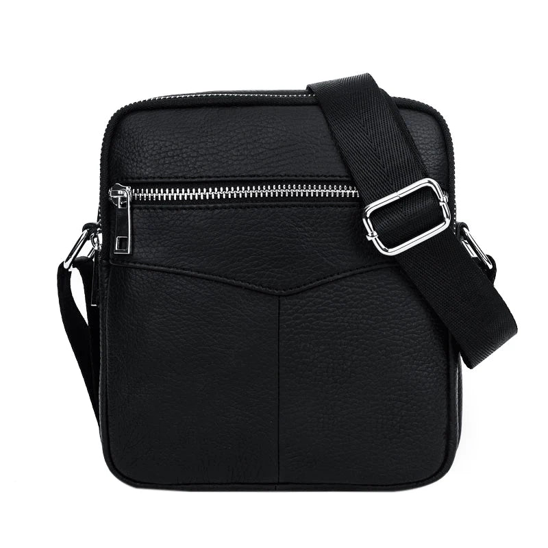 BULLCAPTAIN Leather Shoulder Bag Men Causal Crossbody Bags Small Double Zipper
