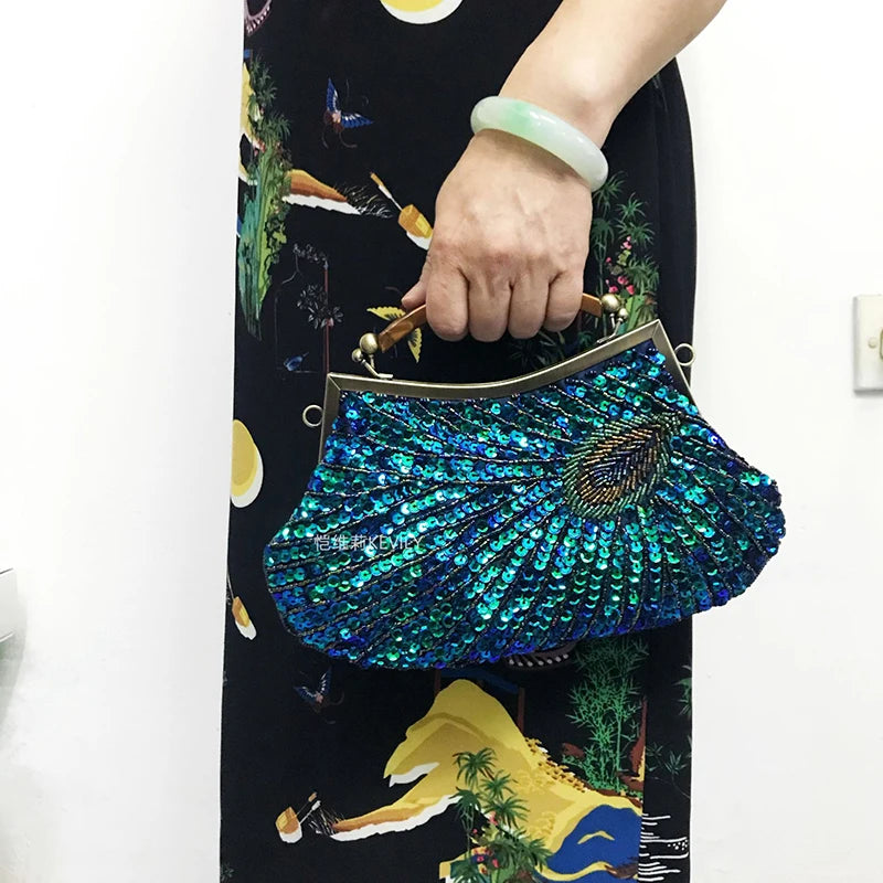 Peacock Feather Sequins Handbag Women's Shoulder Bag GF4884
