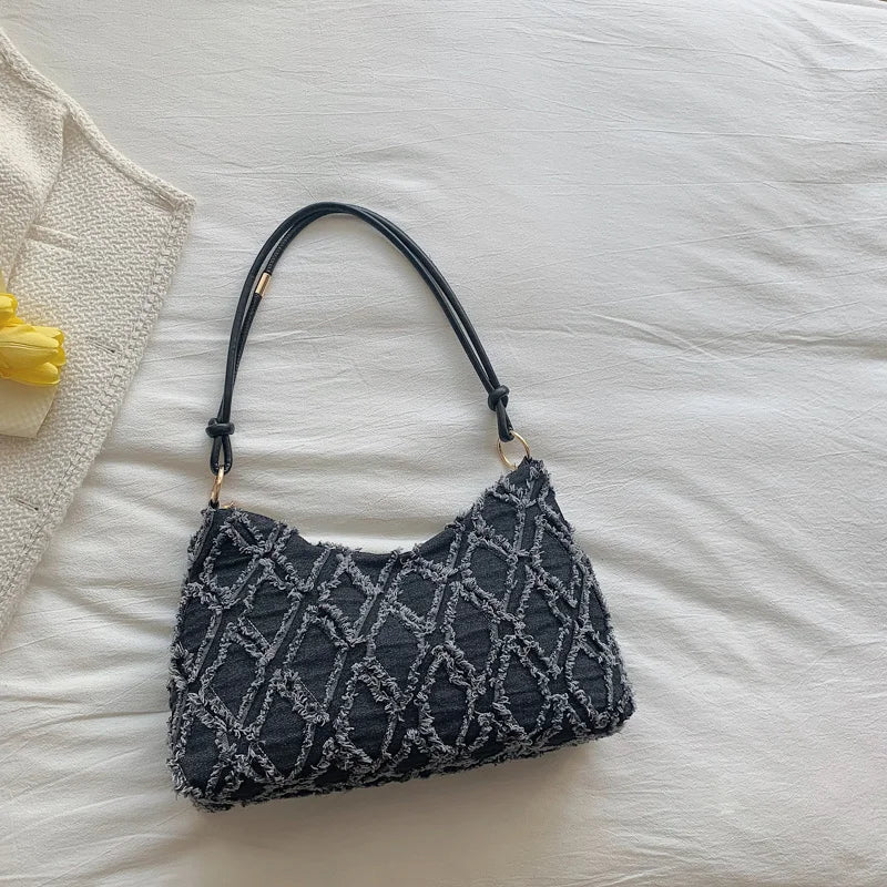 Casual Denim Canvas Plaid Women's Handbag GF3873