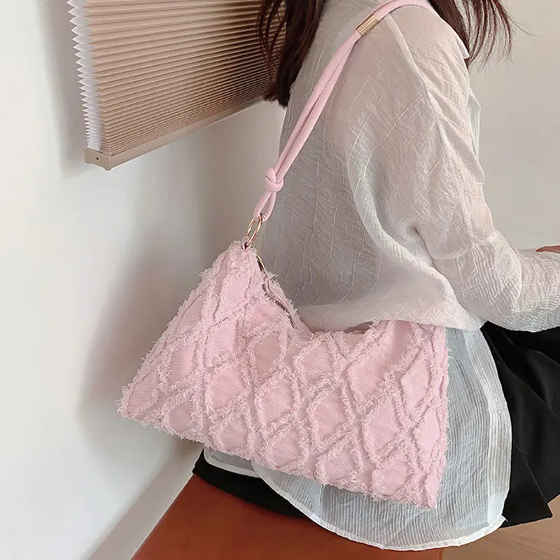 Casual Denim Canvas Plaid Women's Handbag GF3873