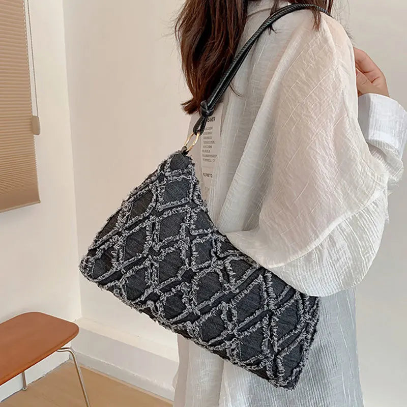 Casual Denim Canvas Plaid Women's Handbag GF3873