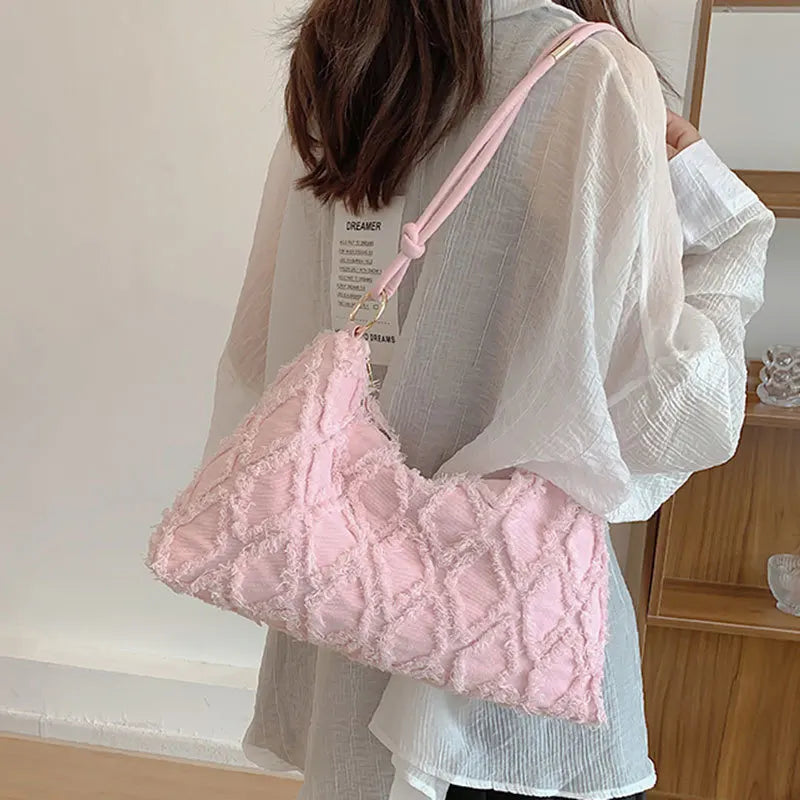 Casual Denim Canvas Plaid Women's Handbag GF3873