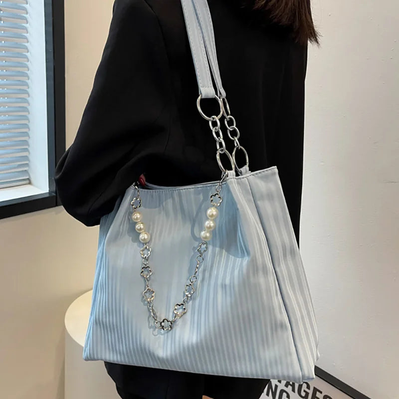 Stylish Striped Tote Bag for Women - Summer Shoulder Bag