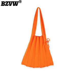 Solid Pleated Knitting Handbags For Women Shopping Shoulder Underarm Bags