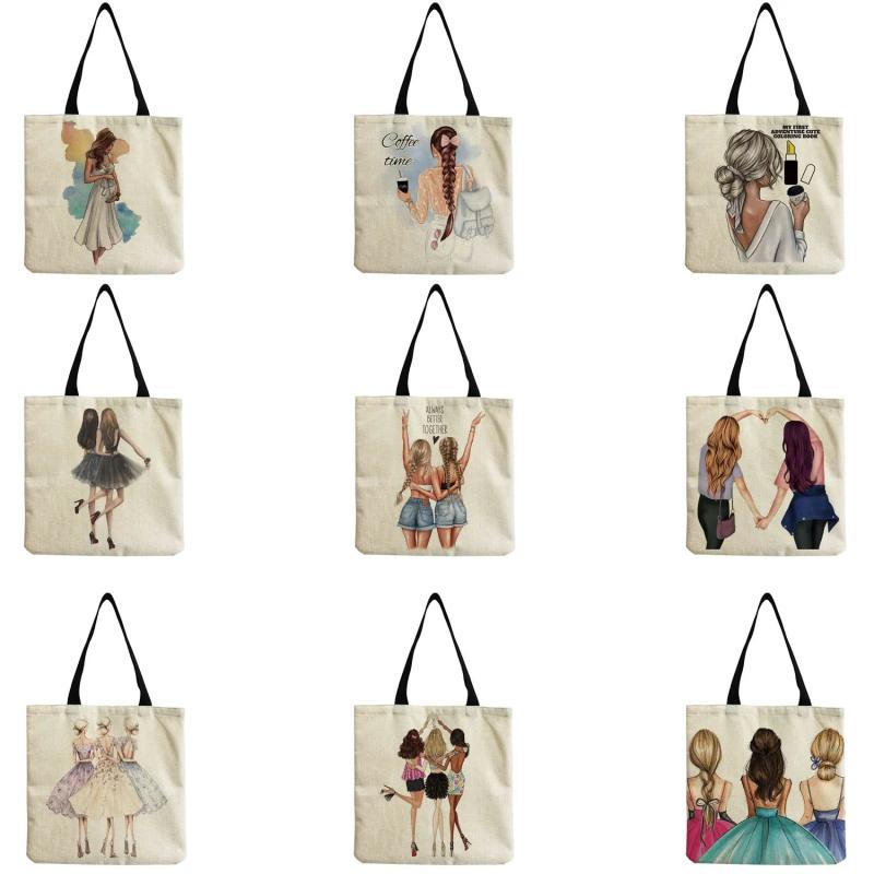 Cartoon Sisters Tote Bag Eco-Friendly High Capacity Beach Bag
