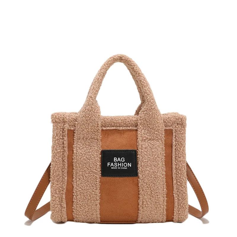 Brown Lamb Wool Handbag Women's Faux Suede Lady Crossbody Bag