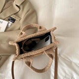 Brown Lamb Wool Handbag Women's Faux Suede Lady Crossbody Bag