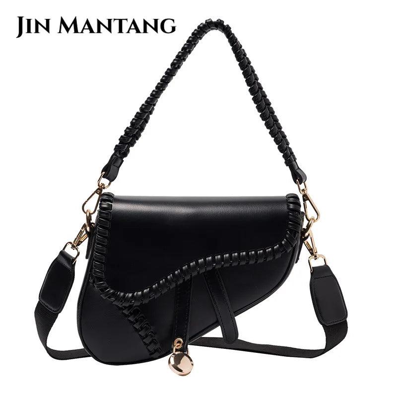 Casual Women's Saddle Bag with PU Material and Lock Ornament