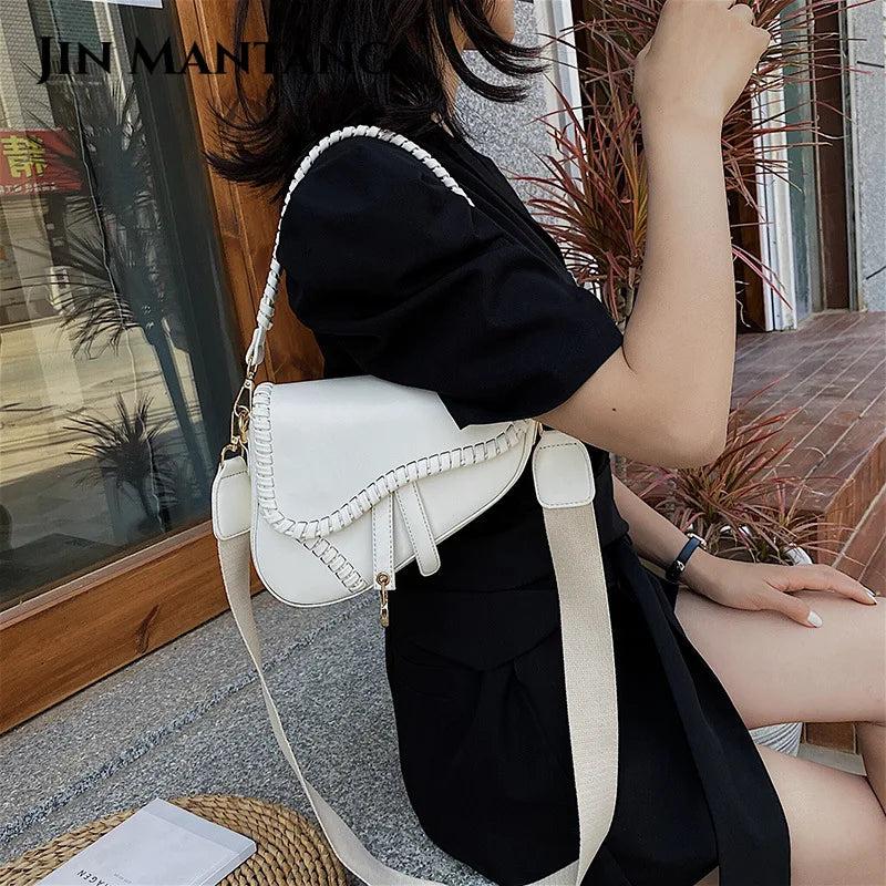 Casual Women's Saddle Bag with PU Material and Lock Ornament