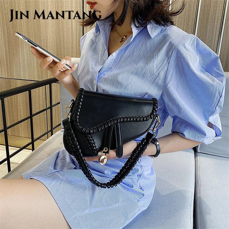 Casual Women's Saddle Bag with PU Material and Lock Ornament