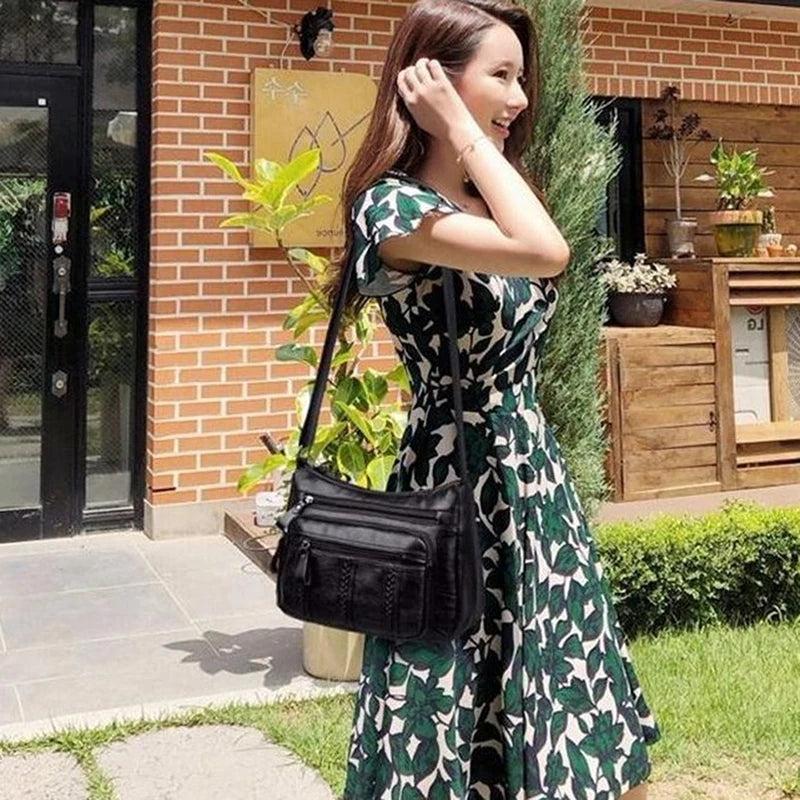 Casual Women Bag High Multi-pocket Shoulder Bags Solid Lady Crossbody Bags