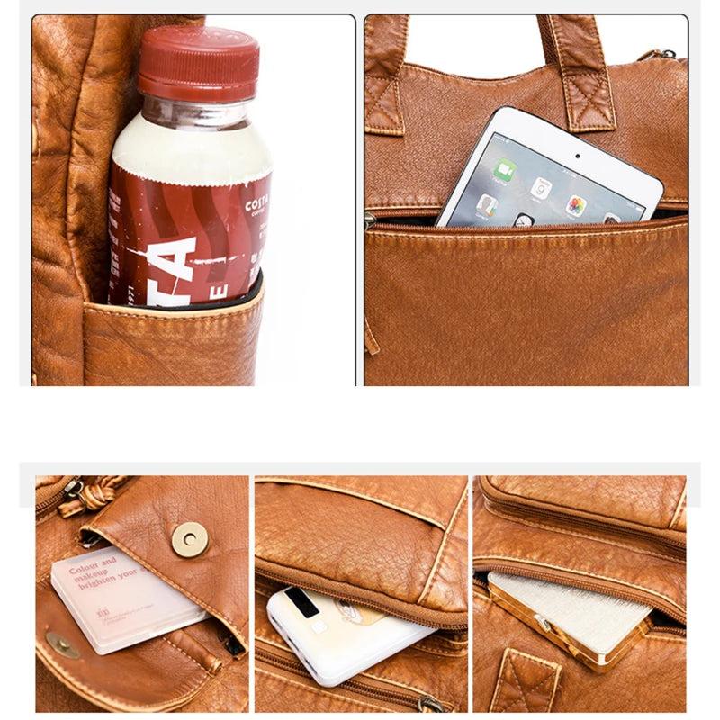 Brown PU Shoulder Crossbody Bags for Women Winter Double Pocket Handbag