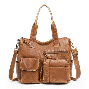 Brown PU Shoulder Crossbody Bags for Women Winter Double Pocket Handbag