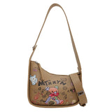 Cartoon Graffiti PU Leather Armpit Shoulder Bag for Women