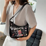 Cartoon Graffiti PU Leather Armpit Shoulder Bag for Women