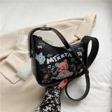 Cartoon Graffiti PU Leather Armpit Shoulder Bag for Women