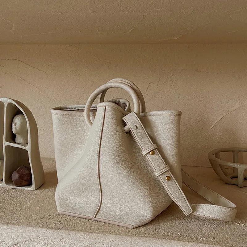 Casual Small Tote Round Handle Women Handbags Soft Matte Leather Shoulder Crossb