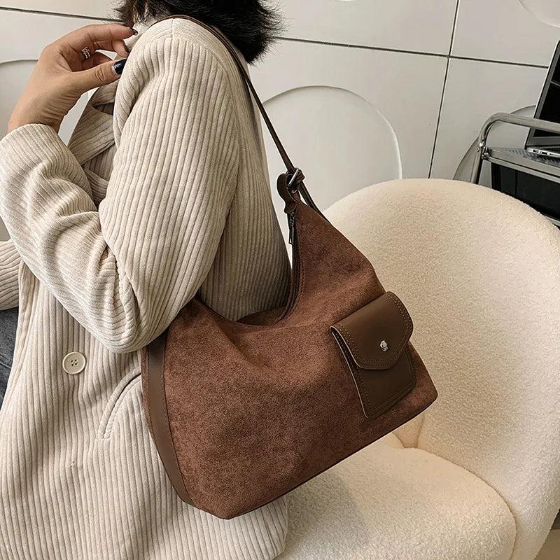 Brown Leather Bucket Shoulder Bag for Women