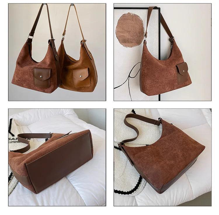Brown Leather Bucket Shoulder Bag for Women