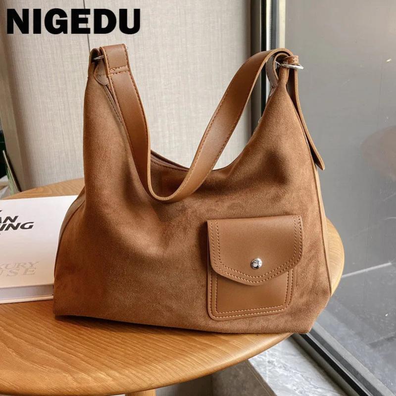 Brown Leather Bucket Shoulder Bag for Women
