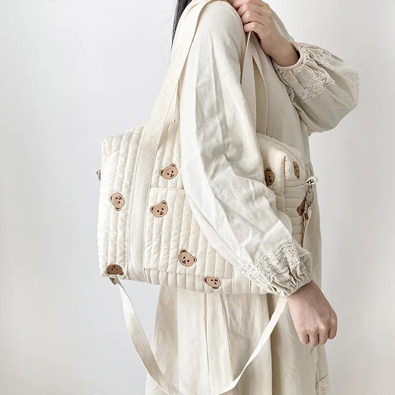 Bear Rabbit Embroidery Portable Mom Baby Shoulder Bag Mummy Travel Handbag